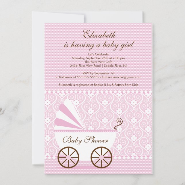 Invitación de Baby Shower de transporte - Niña Ros (Anverso)