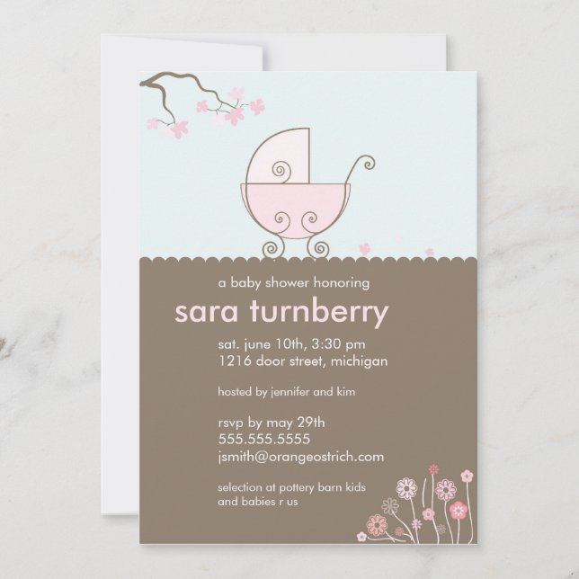 Invitación de Baby Shower de transporte - Rosa (Anverso)