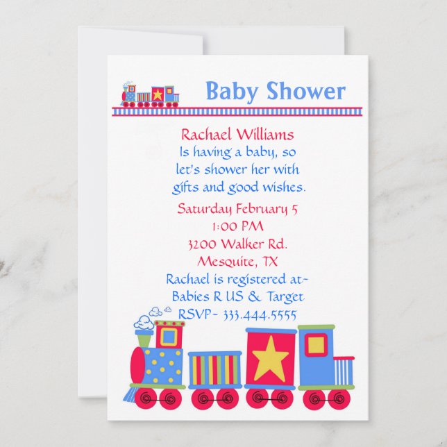 Invitación de Baby Shower de Tren de Juguete (Anverso)