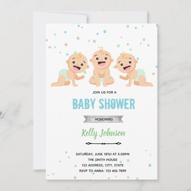 invitación de baby shower de trillizos (Anverso)