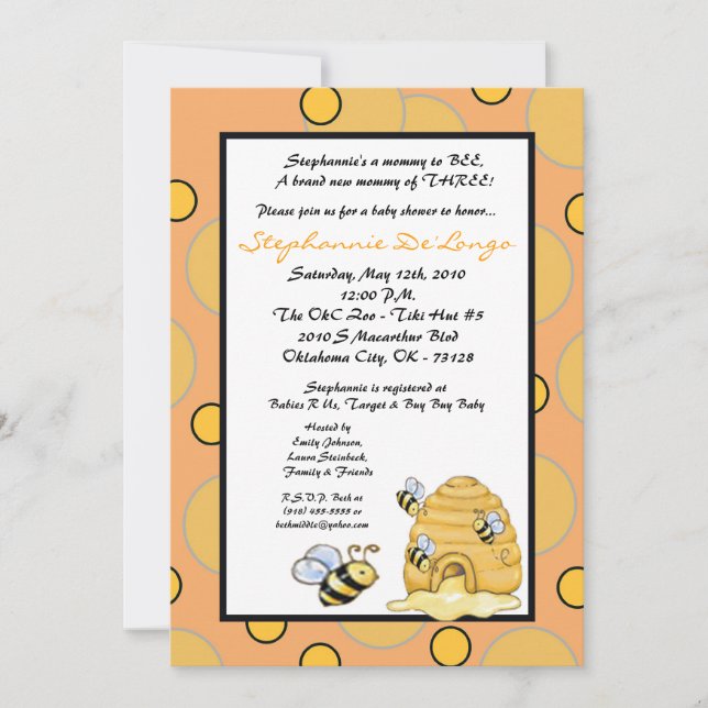 Invitación de Baby Shower de TRIPLETHoney Bumble B (Anverso)