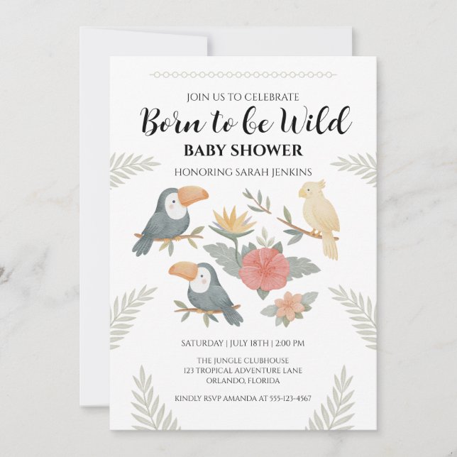Invitación de Baby Shower de Tucán Nacido para ser (Anverso)