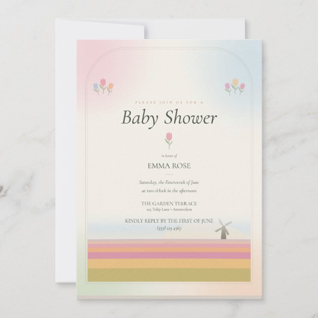 Invitación de Baby Shower de Tulipán (Anverso)