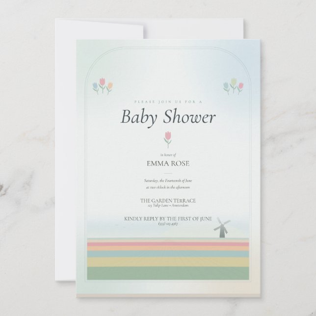 Invitación de Baby Shower de Tulipán - versión Pal (Anverso)