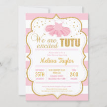 Invitación de Baby Shower de Tutu rosa y dorado pa