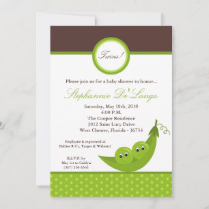 Invitación de Baby Shower de TWIN Boy Peas 5x7