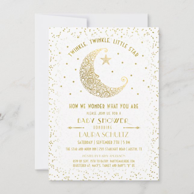 Invitación de Baby Shower de Twinkle Twinkle Littl (Anverso)