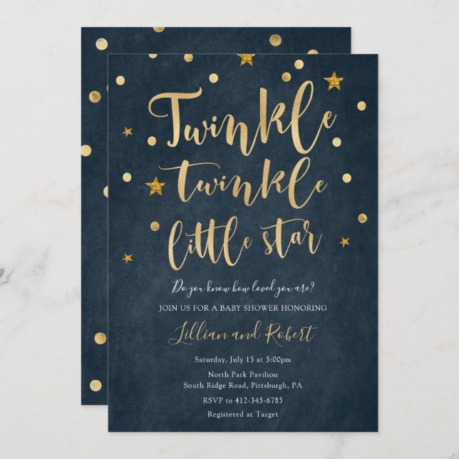 Invitación de Baby Shower de Twinkle Twinkle Littl (Anverso / Reverso)