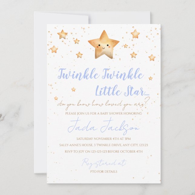 Invitación de Baby Shower de Twinkle Twinkle Littl (Anverso)
