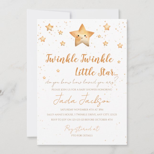 Invitación de Baby Shower de Twinkle Twinkle Littl (Anverso)