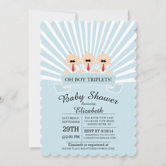 Invitación de Baby Shower de un niño triplet moder (Anverso)