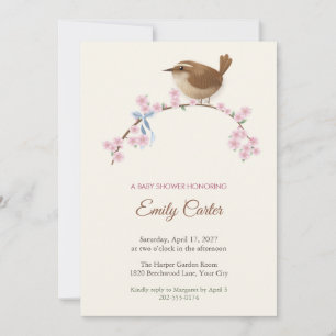 Invitación de Baby Shower de un Reyezuelo en Rama