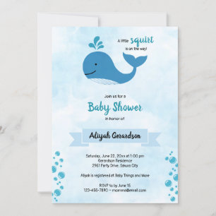 Invitación de Baby Shower de una pequeña ballena b