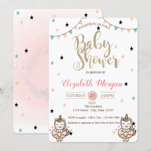 Invitación de Baby Shower de Unicornio Adorable, E