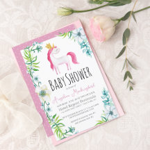 Invitación de Baby Shower de unicornio color de co
