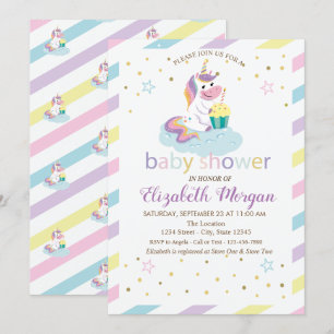 Invitación de Baby Shower de Unicornio con Rayas G