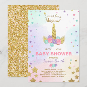 Invitación de Baby Shower de unicornio de oro rosa