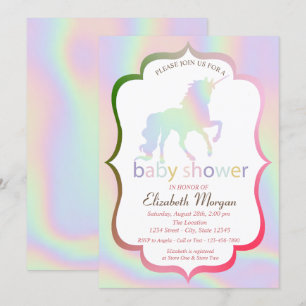 Invitación de Baby Shower de Unicornio Holográfico