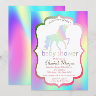 Invitación de Baby Shower de Unicornio Holográfico