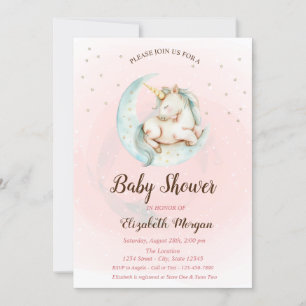 Invitación de Baby Shower de Unicornio Lindo Luna