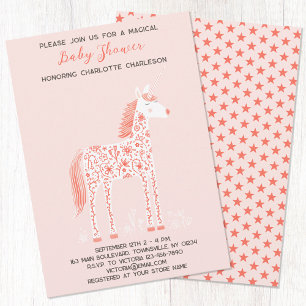 Invitación de Baby Shower de Unicornio Mágico Rosa