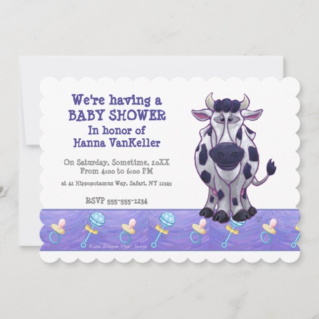 Invitación de Baby Shower de vaca (Anverso)