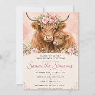 Invitación de baby shower de vaca de las Tierras A