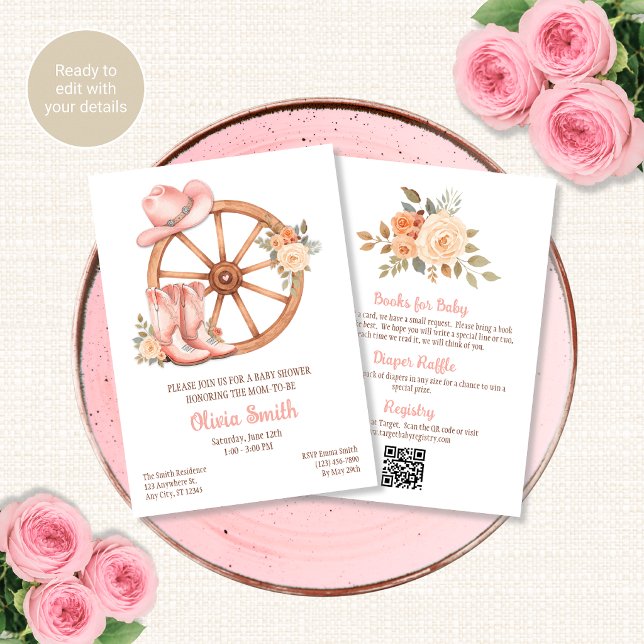 Invitación de Baby Shower de Vaquera con Código QR (Subido por el creador)