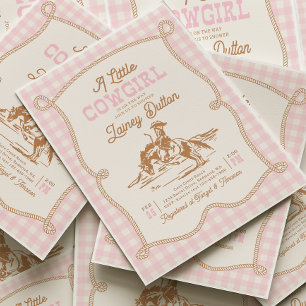Invitación de baby shower de vaquera con gingham r