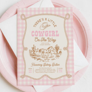 Invitación de baby shower de vaquera con gingham r