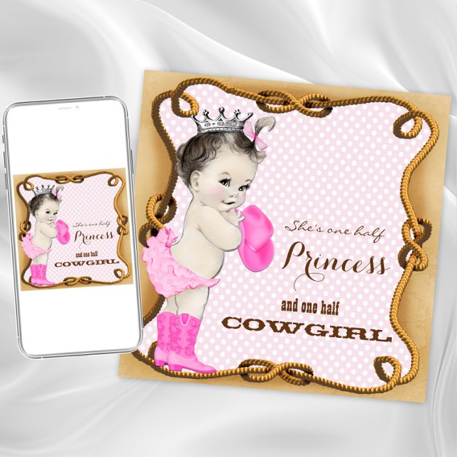Invitación de Baby Shower de Vaquera Rústica (Princess cowgirl any event invitation. Instant download and printed invitations available.)