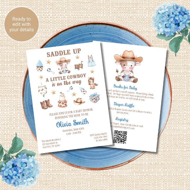 Invitación de Baby Shower de Vaquero con Código QR (Subido por el creador)