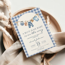Invitación de baby shower de vaquero con jeans azu