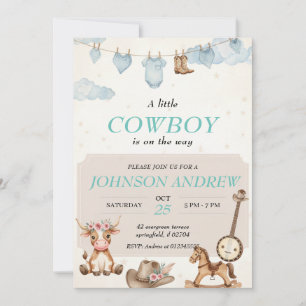 Invitación de Baby Shower de Vaquero Elegante Azul