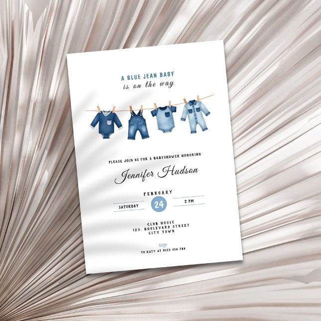 Invitación de Baby Shower de Vaqueros Azules - Tem (A blue jean baby shower invitation)