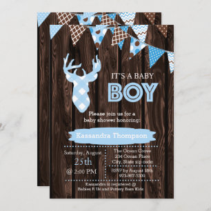 Invitación de Baby Shower de venado de manteca azu