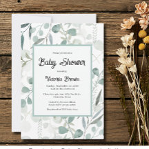 Invitación de Baby Shower de Verde Eucalipto