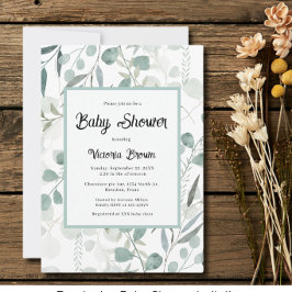 Invitación de Baby Shower de Verde Eucalipto
