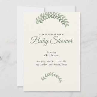 Invitación de baby shower de verde salvia neutral