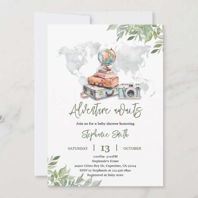 Invitación de Baby Shower de Viajes de Aventura (Anverso)
