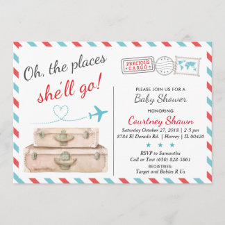 Invitación de Baby Shower de viajes para Chicas, a