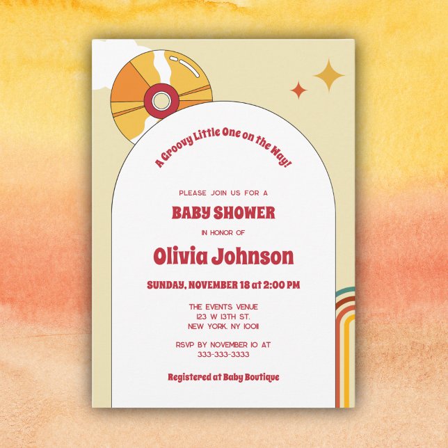 Invitación de Baby Shower de Vinilo Retro para Beb (Subido por el creador)
