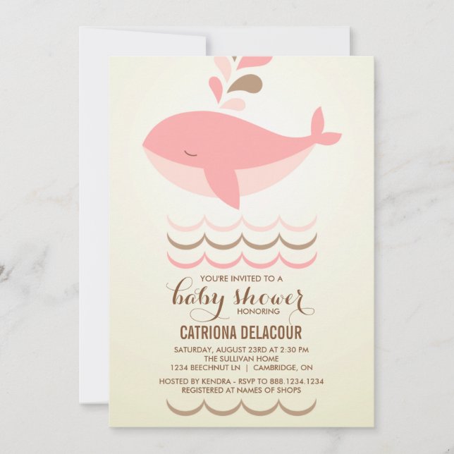 INVITACIÓN DE BABY SHOWER DE VINTAGE PINK WHALE (Anverso)