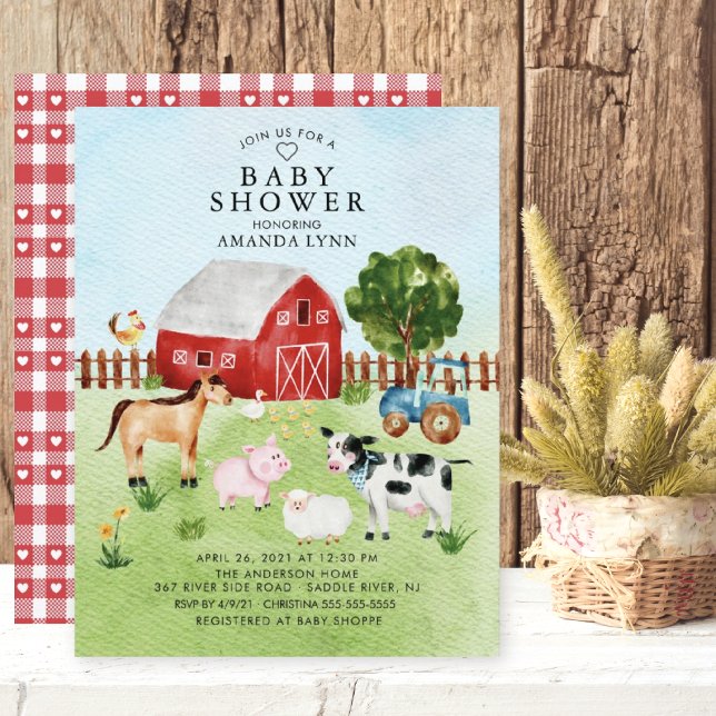 Invitación de Baby Shower de Watercolor Barnyard A (Subido por el creador)