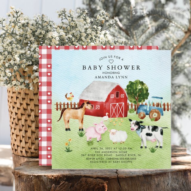 Invitación de Baby Shower de Watercolor Barnyard A (Subido por el creador)