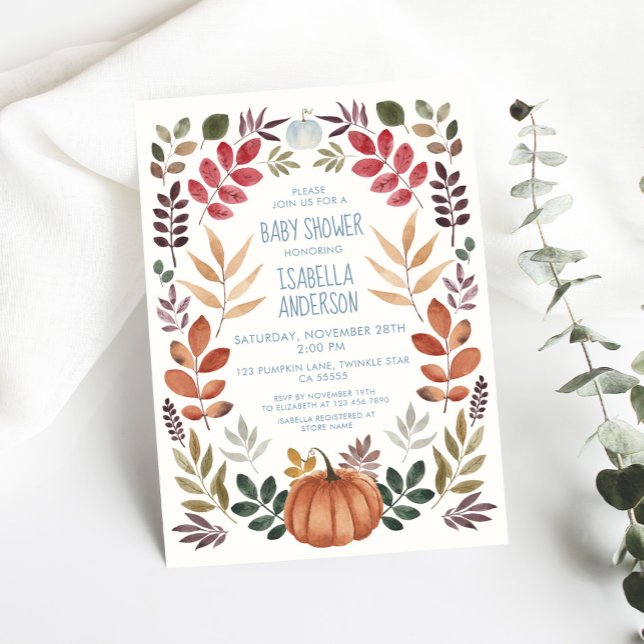 Invitación de Baby Shower de Watercolor Fall Pumpk (Subido por el creador)