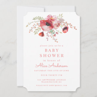 Invitación de Baby Shower de Watercolor Floral Red