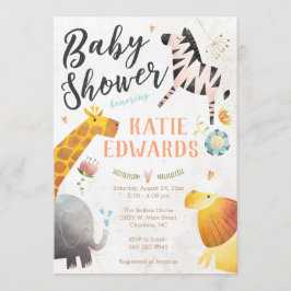 Invitación de Baby Shower de Watercolor Jungle Ani