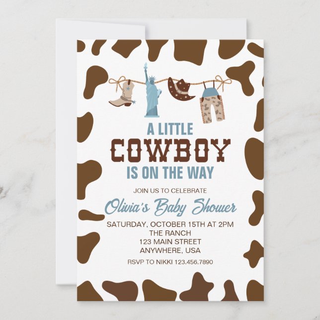 Invitación de Baby Shower de Western Cowboy Blue P (Anverso)
