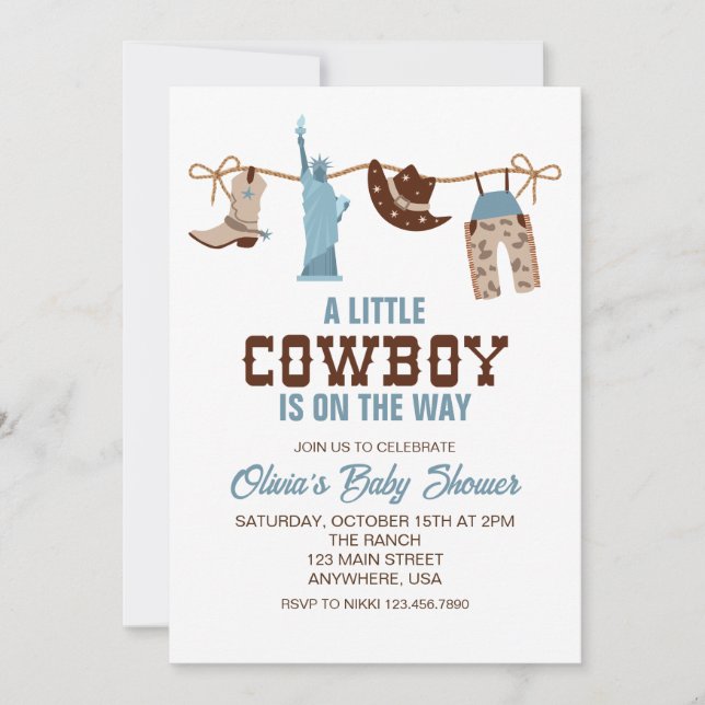 Invitación de Baby Shower de Western Cowboy Blue P (Anverso)